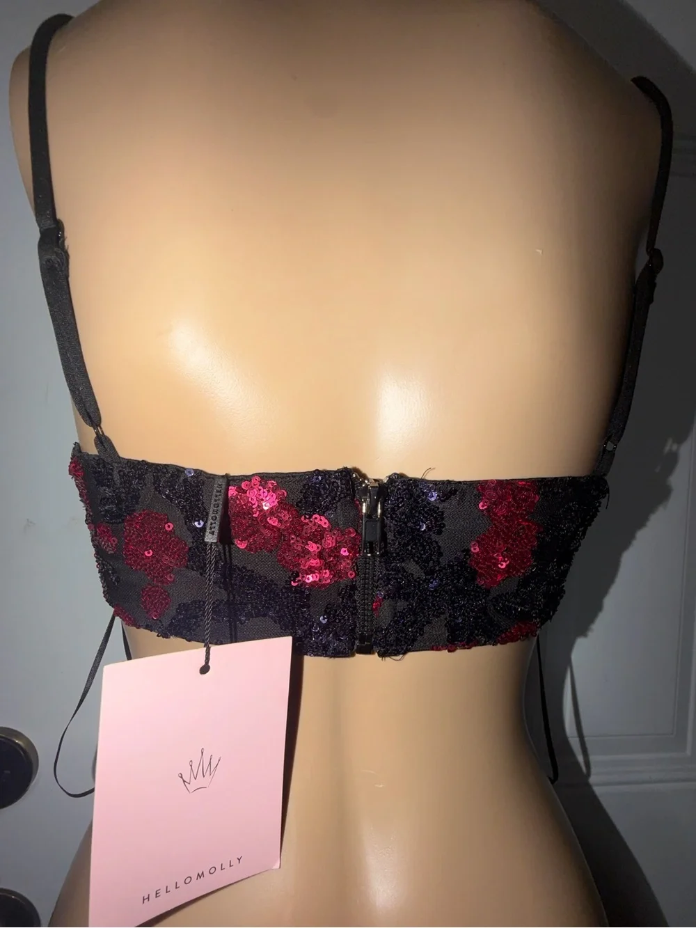 Hello Molly Black Mesh Sequin Bra with Hot Pink & Navy Accents